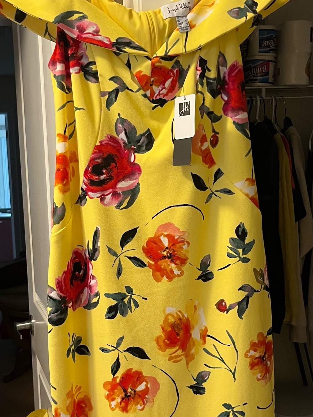 Joseph Ribkoff Yellow Floral Cold-Shoulder Midi Dress - Picture 2 of 6